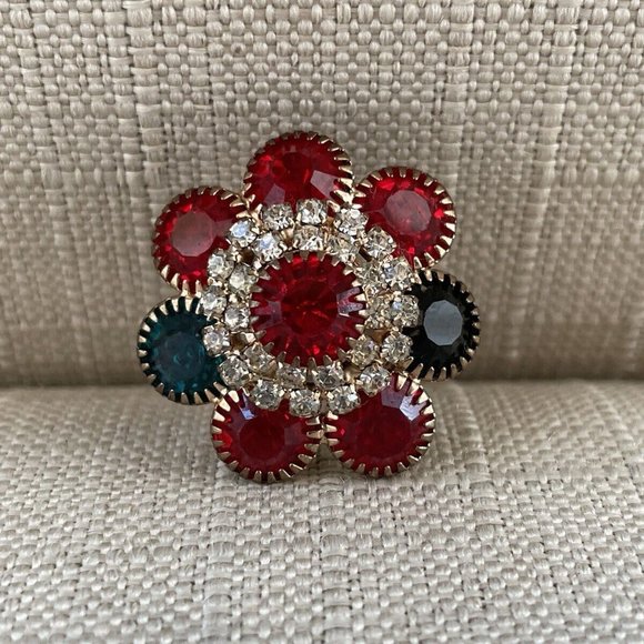 Women Ring Fashion Jewelry Multi Color Crystals Ring Size Adjustable 6 To 8 - Picture 2 of 12